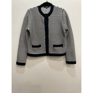Uniqlo Striped Ribbed Knit Cardigan M Black White Capsule Preppy Minimalist